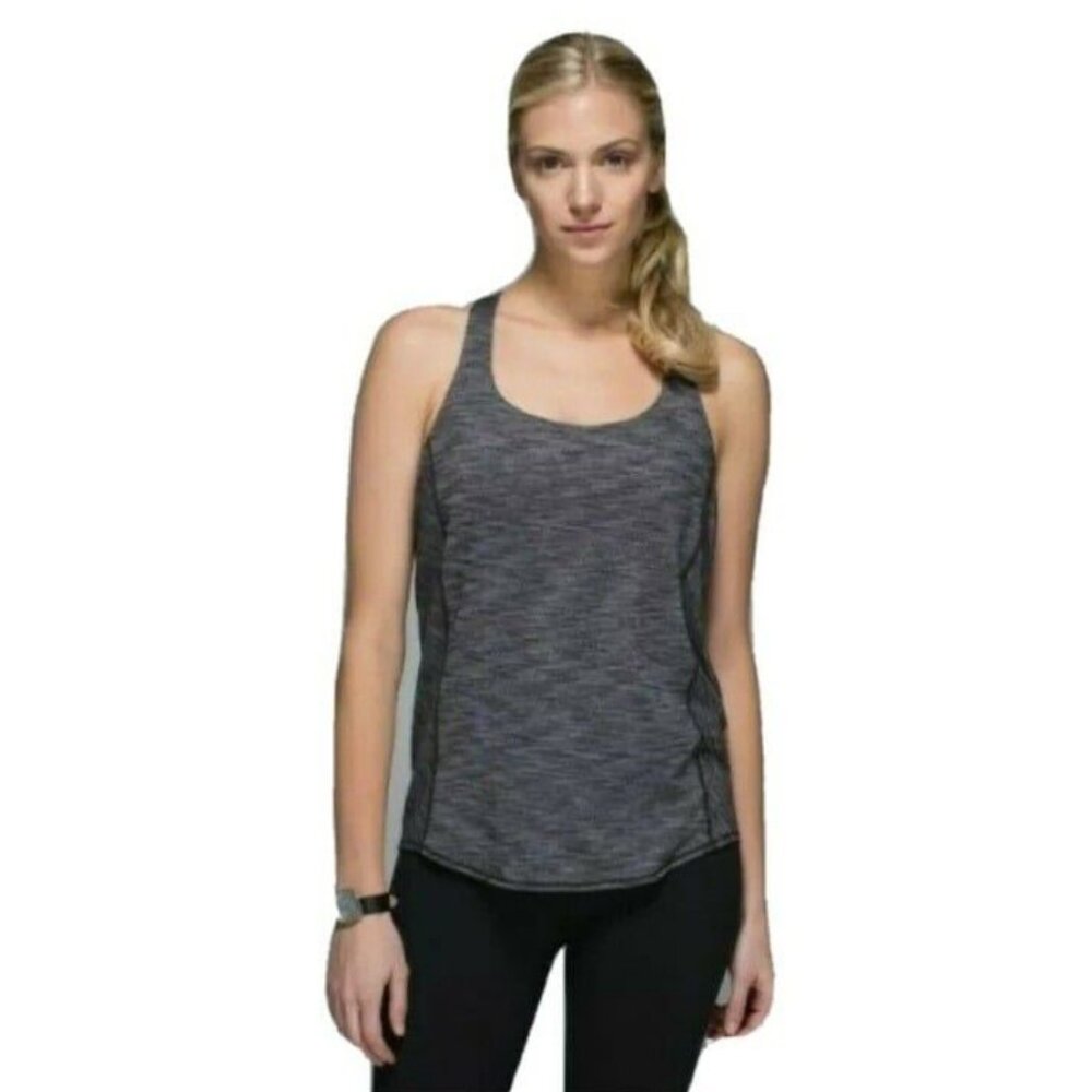 Lululemon Womens Wild Tank Top Strappy Open Back Heathered Gray Black Size 4